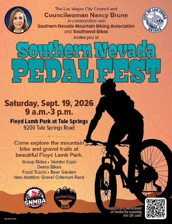 Southern Nevada Pedal Fest event flyer — Saturday, Sept. 19, 2026 at Floyd Lamb Park