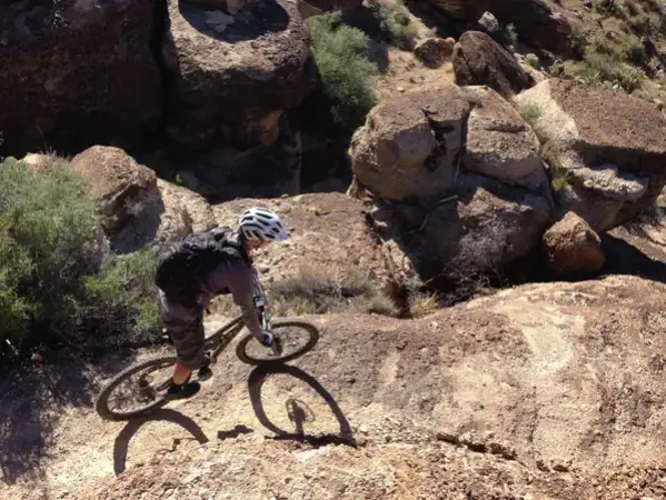 Mountain bikers on a group ride in the desert
