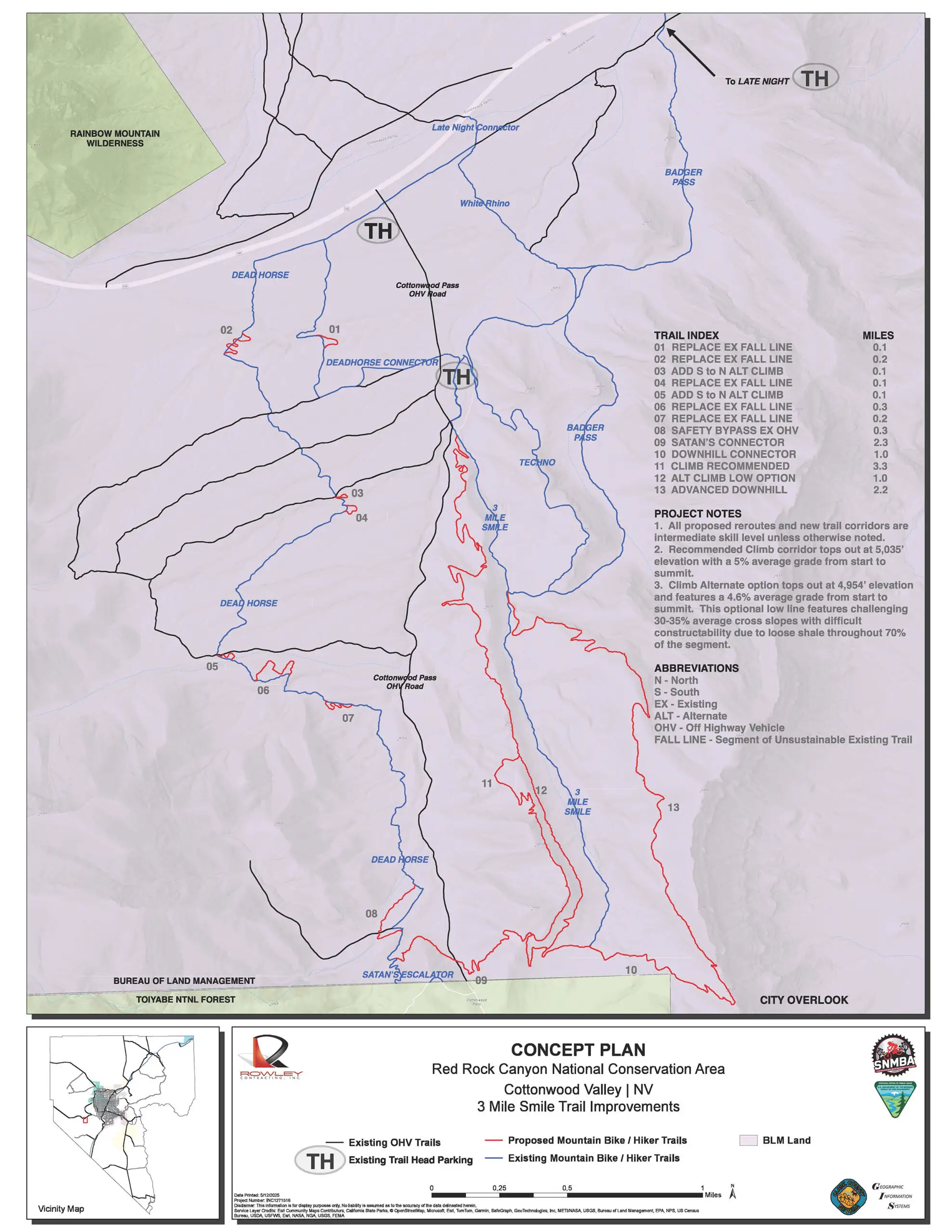 Cottonwood Valley trail map showing trail network